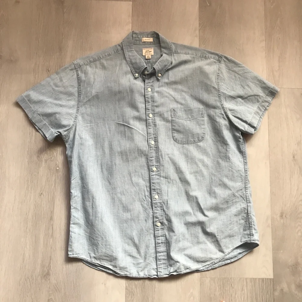J CREW CHAMBRAY CAMP SHIRT MENS SHORT SLEEVE BUTTON MENS XL
